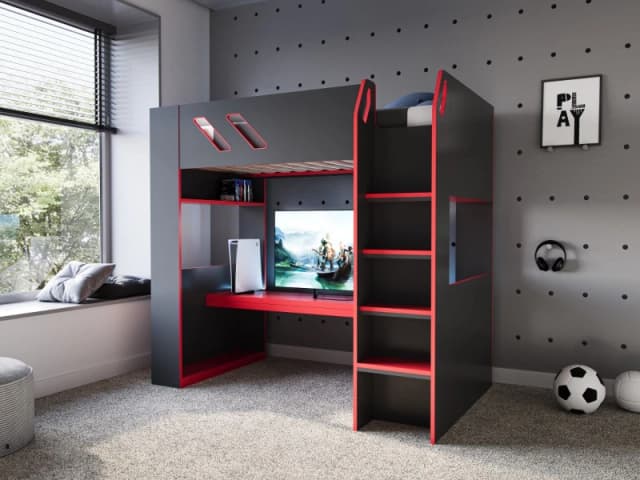 Recoil Orbit Gaming High Sleeper Bed in Black Size: Single Black Unisex Single