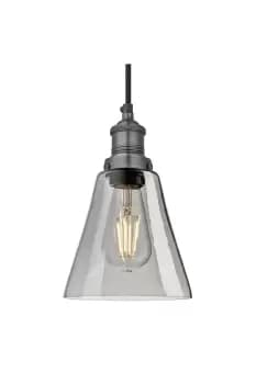 Brooklyn Tinted Glass Flask Pendant, 6 Inch, Smoke Grey, Pewter Holder