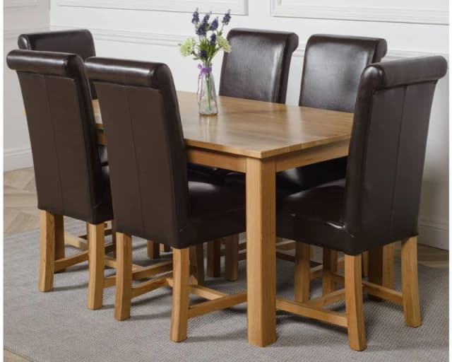 Thats Furniture Oslo 150 x 90cm Medium Oak Dining Table & 6 Washington Leather Chairs in Brown Brown Unisex 150 x 90 cm