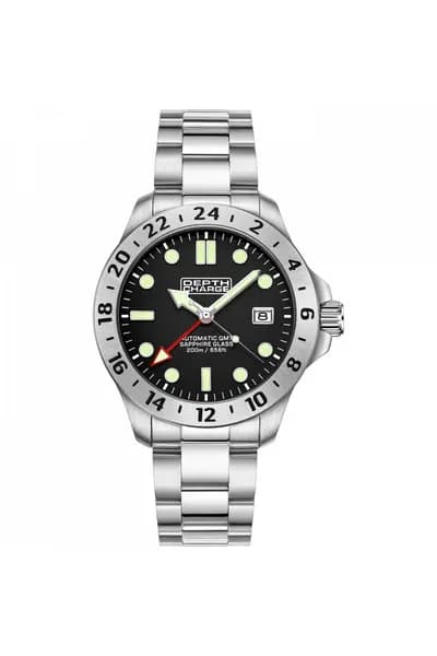 Depth Charge Gmt Stainless Steel Sports Analogue Automatic Watch - D2B108A11A Black