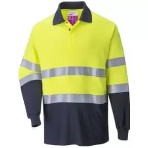 Portwest FR74YNRM - sz M Flame Resistant Anti-Static Two Tone Polo Shirt workwear - Yellow/Navy - Yellow/Navy
