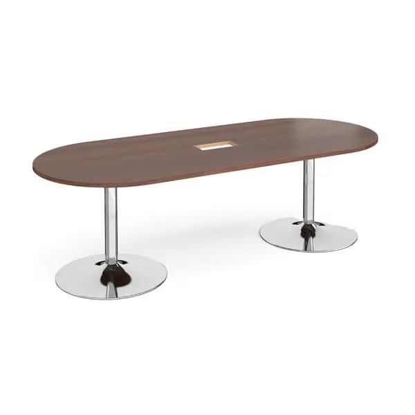 Trumpet Base D - End Office Boardroom Table with Power Module Cut Out - Walnut - Chrome Base