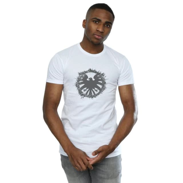 Marvel Marvel Men Agents Of SHIELD Brushed Logo T-Shirt in White Size: Small White S Male 5059114842506