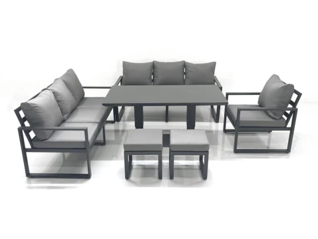 Fimous Outdoor Garden Furniture Set Aluminium Lounge Sofa Adjustable Rising Lifting Dining Table Sets with 2 Small Footstools Dark Grey Dark Grey Unis