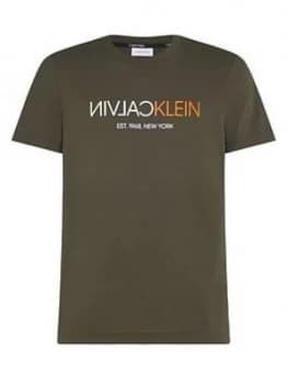 Calvin Klein Text Reverse Logo T-Shirt - Dark Olive