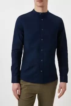 Navy Skinny Fit Grandad Oxford Shirt