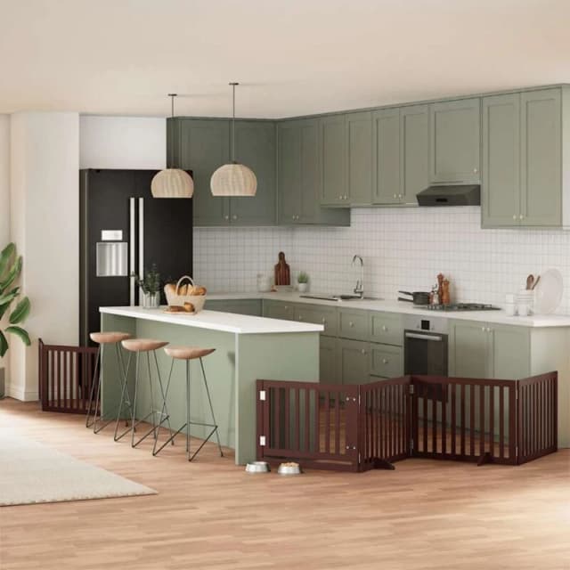 vidaXL Dog Gate with Door Foldable 8 Panels Brown 640cm Poplar Wood, Brown 3155690