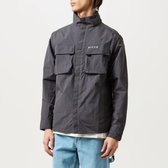 Nicce Mens Statlo Long Sleeve Stand Collar Overshirt Coal male S