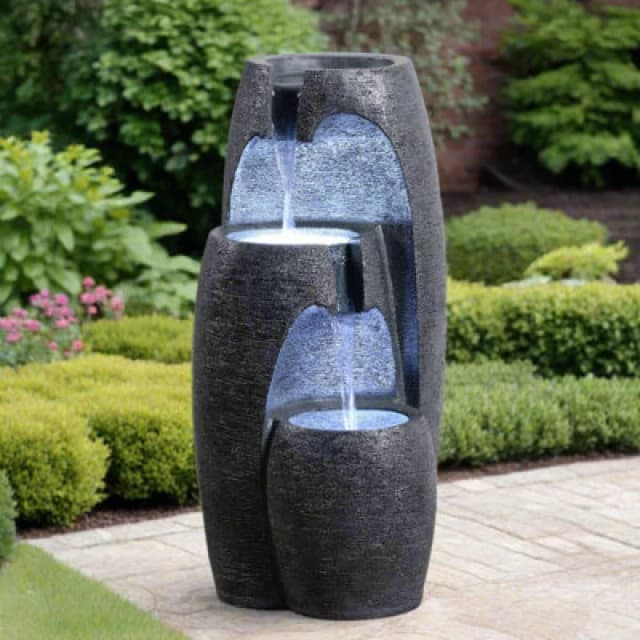 Teamson Home Outdoor 28'' Modern 3 Tier Cascading Urn Fountain Yard Dcor, Black FT4224BKR-UK