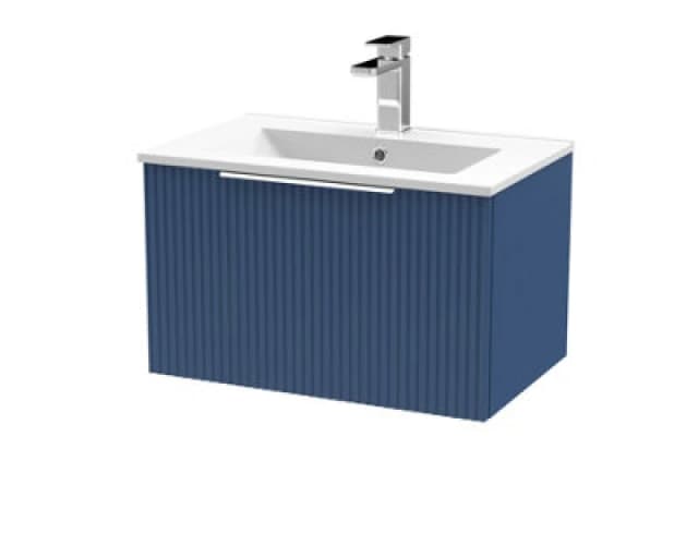 HUDSON REED Hudson Reed - Fluted Wall Hung 1-Drawer Vanity Unit with Basin 2 600mm Wide - Satin Blue DFF394B