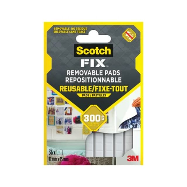 Scotch Fix Removable Adhesive Pads Holds up to 300g 11mm x 15mm 36 EXR66660MM