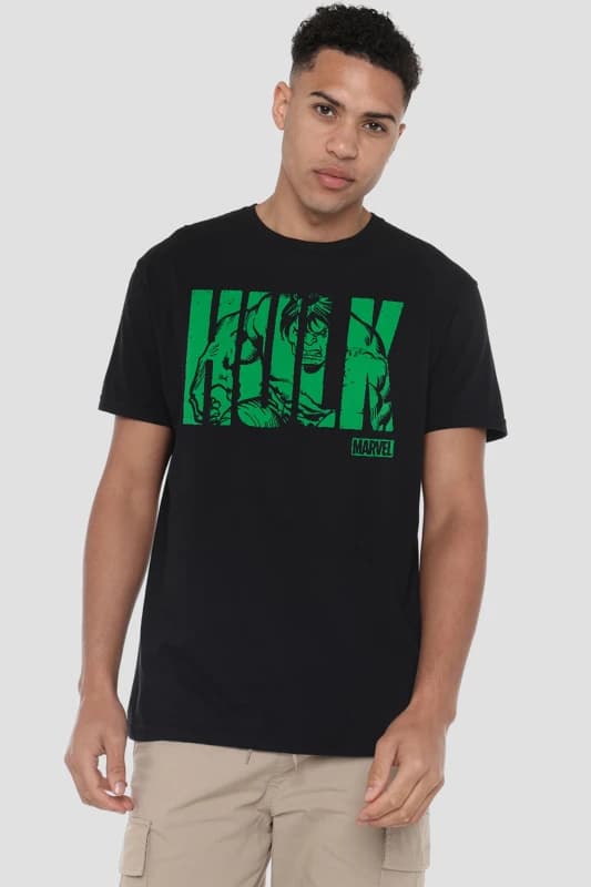 Hulk Hulk Text Cotton Mens T-Shirt Black Black
