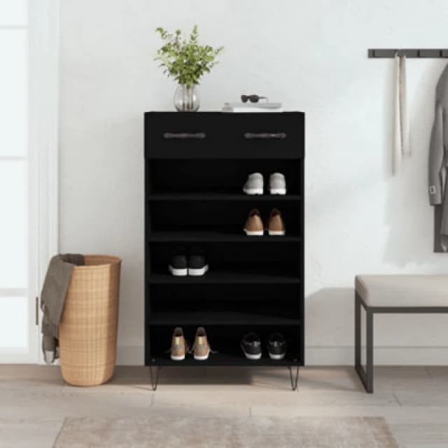 Vidaxl Shoe Cabinet Black 60X35X105cm Engineered Wood