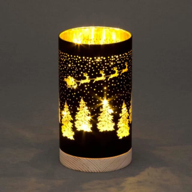 Shatchi 23cm Christmas Decorated Vase Table Santa Sleigh Scene Black Black