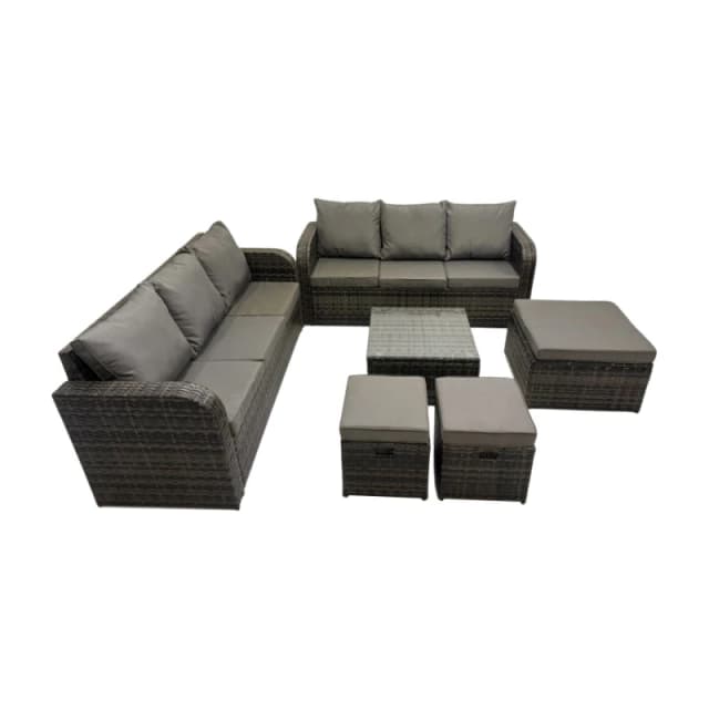 Fimous Rattan Garden Outdoor Furniture Set with 3 Stools Dark Grey Mixed Dark Grey Unisex