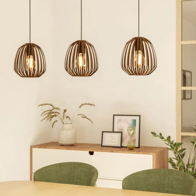 EGLO Eglo Espinal Bronze Steel Caged Style Contemporary 3 Light Pendant in Brown Brown One Size Unisex 9008606312597