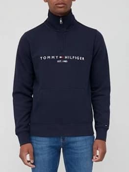 Tommy Hilfiger Logo Quarter Zip Sweat - Desert Sky, Desert Sky, Size 2XL, Men