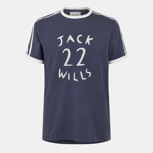 Jack Wills Mens JW Stripe Ringer Regular Fit T-Shirt Night Sky male S