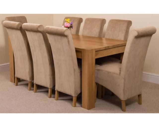 Thats Furniture Kuba 180 x 90cm Chunky Oak Dining Table & 8 Montana Fabric Chairs in Beige Beige Unisex 180 x 90 cm