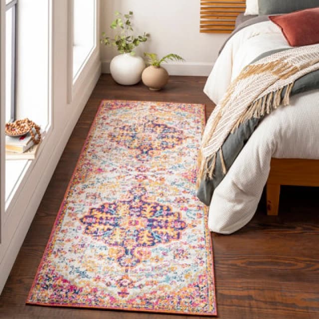Livabliss Vintage Oriental Boho Neon Pink Lou Runner Rug 80 X 220 Cm - Easy Care, Non Shedding, Ideal For Hallway Or Beside The Bed