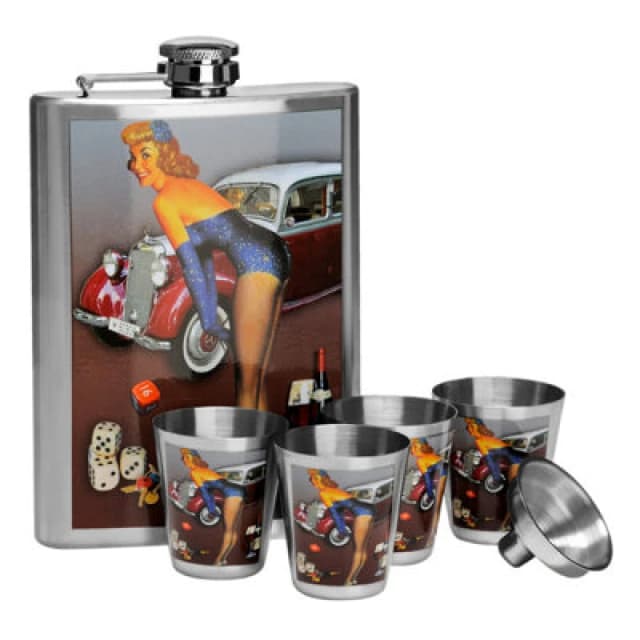 Premier Housewares Pinup Hip 8Oz 4 Cups Flask Set Multi