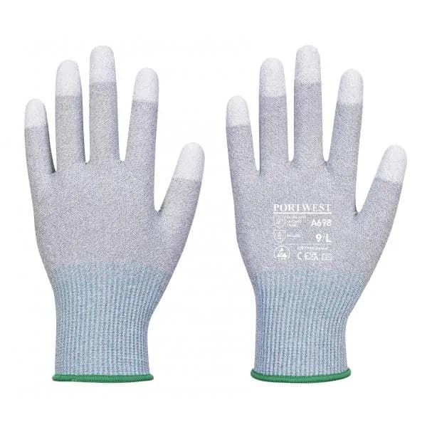 Portwest MR13 PU Fingertip ESD Gloves A698G6RS Colour: Grey / White
