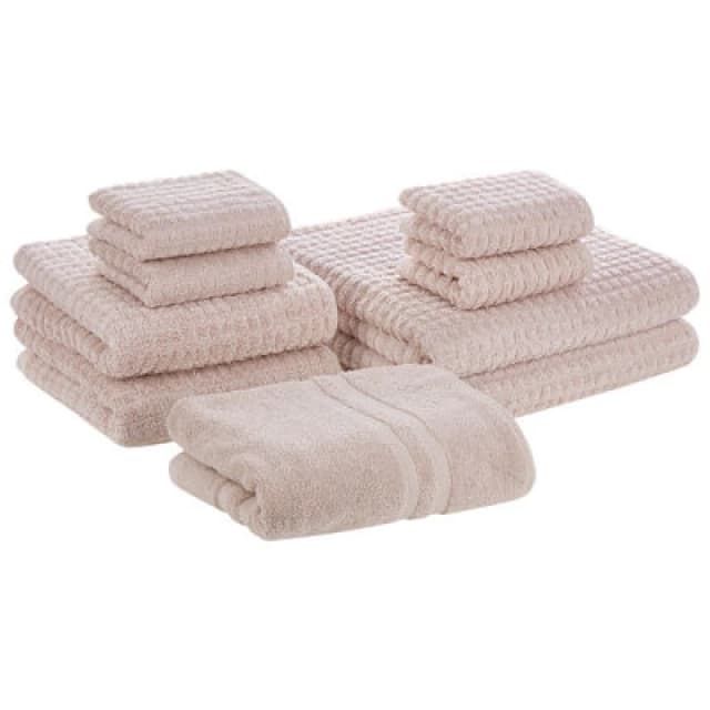 Beliani Set Of 9 Towels Atai Cotton Pink