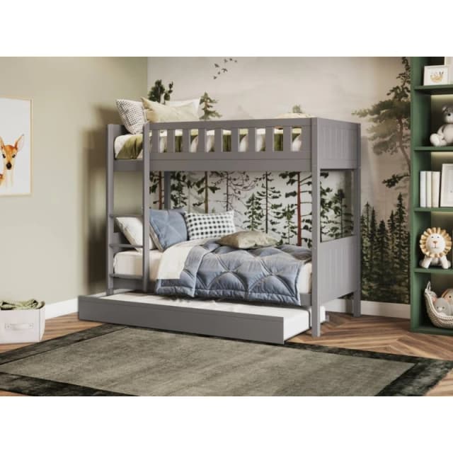 Flair Bea Shorty Wooden Bunk Bed with Trundle in Grey Size: Junior Grey Unisex Junior