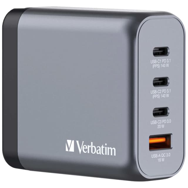 Verbatim Verbatim GNC-140 GaN Charger 140W with 2 x USB-C PD 140W / 1 x USB-C PD 20W / 1 x USB-A QC 3.0 (EU/UK/US) 32203