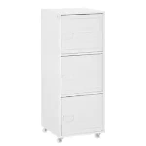 HOMCOM Rolling Storage Cabinet 3-Tier Mobile File Cabinet with Wheels & Metal Doors for Home Office, Living Room, White