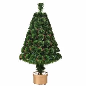 Prelit Artificial Tabletop Christmas Tree with Fibre Optic Lights 90cm, Green