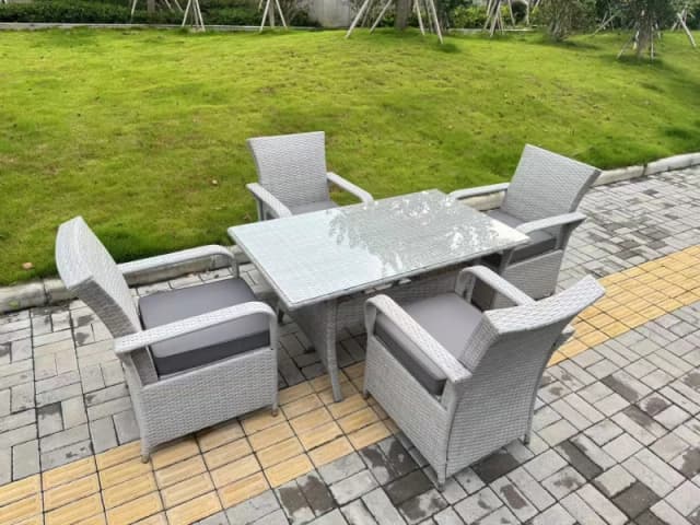Fimous Rattan Garden Garden furniture Set Rectangular Table & 4 Chairs Set in Light Grey Light Grey Unisex