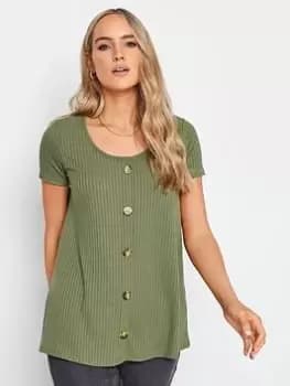 Long Tall Sally Khaki Scoop Neck Button Though Rib Tee, Green, Size 12, Women