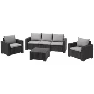 Keter California 5 Seater with 3 seater sofa and 2 lounge chairs Outdoor Garden Furniture Lounge Set - Graphite with Grey Cushions