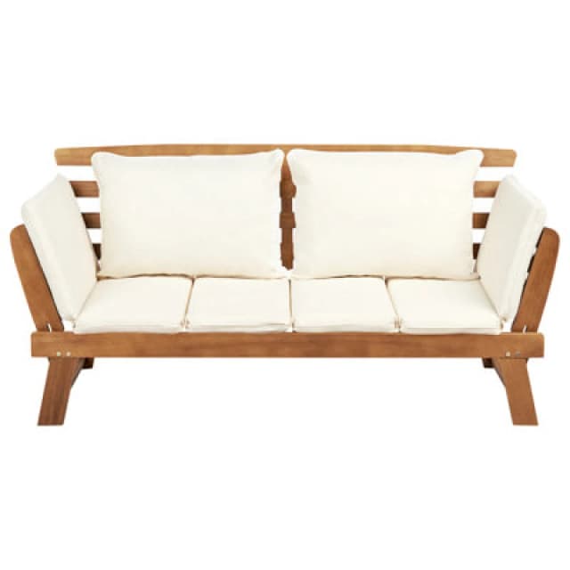 Beliani Garden Bench With Cushion Portici 210 Cm Eucalyptus Wood Light Brown/ White