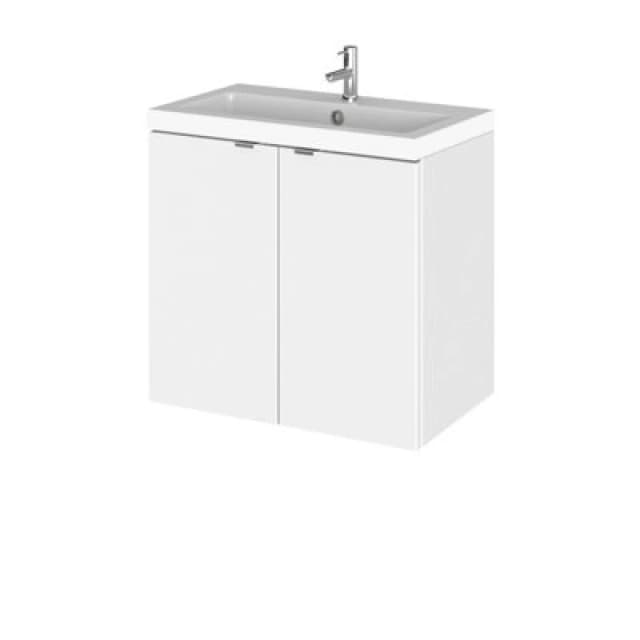 Hudson Reed Fusion Wall Hung 2 Door Vanity Unit & Polymarble Basin Compact, Stylish Vanity Unit With Basin, Gloss White, 600mm