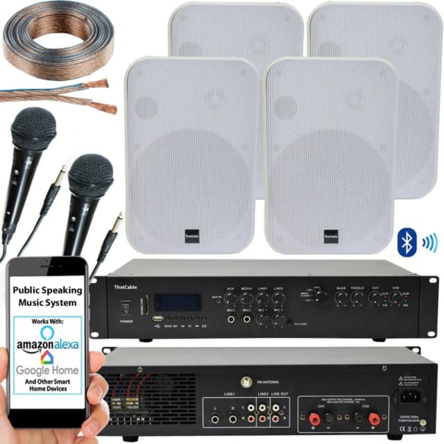 Loops 400W Bluetooth Sound System 4x White Wall Speakers School Hall Voice & Music Kit White unisex