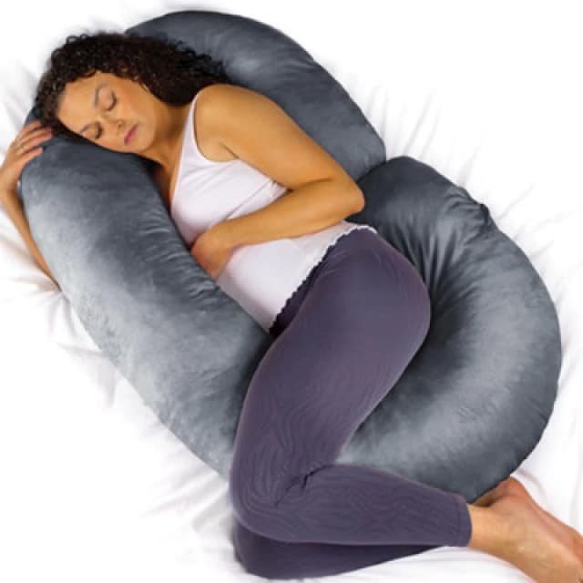 Aamira C Shaped Pregnancy Pillow Grey, 140X65X20Cm Shredded Memory Foam Full Body Maternity Cushion For Sleeping