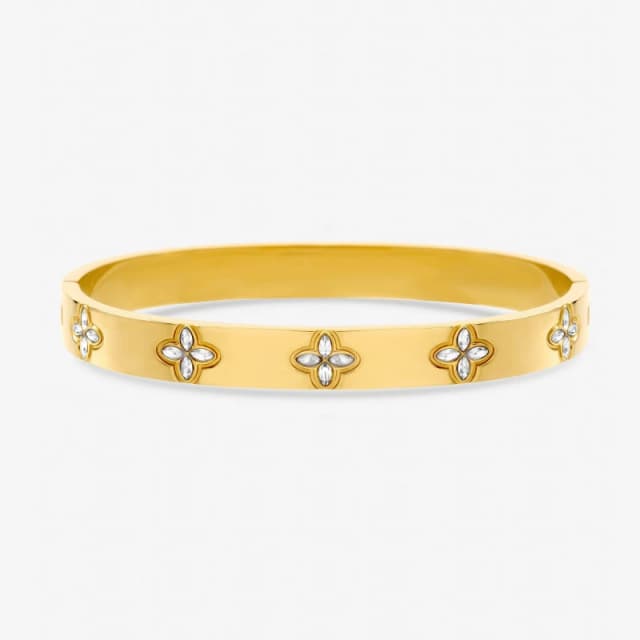 Jon Richard Gold Plated Waterproof Crystal Clover Bangle Gold female One Size