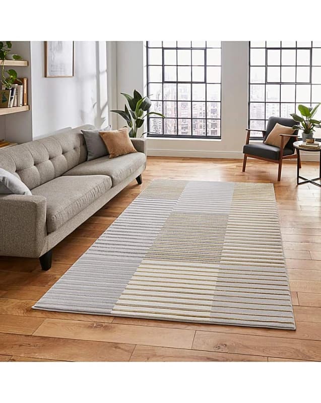 Think Rugs Think Rugs Apollo Modern Linear Rug Grey/Gold - Think Rugs - Size: 80X150 Grey/Gold 80X150 MP66101