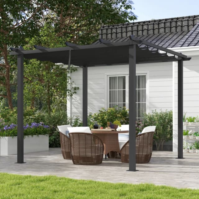 Outsunny Aluminium Pergola with Retractable Roof, Garden Gazebo Canopy 3 x 3m - Outsunny 5056725501822