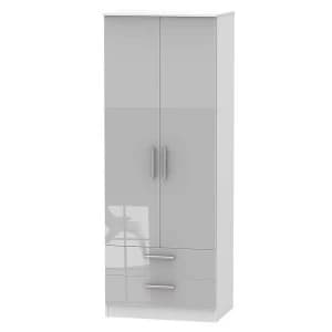 Goodland Ready Assembled Tall 2-Door Wardrobe with Drawers - Grey