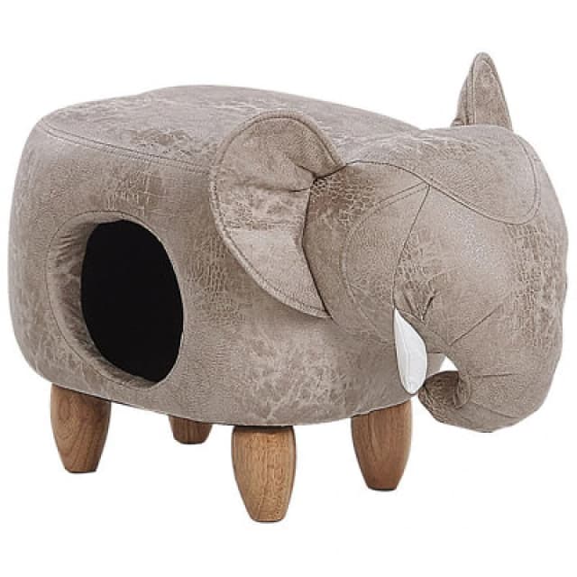 Beliani Storage Animal Stool Jumbo Faux Leather Grey Elephant