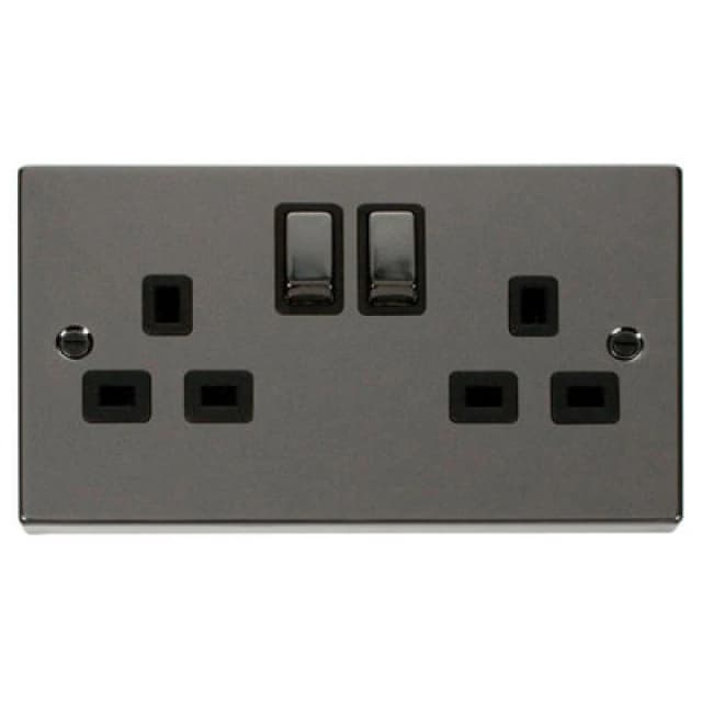 SE Home Black Nickel 2 Gang 13A DP Ingot Twin Double Switched Plug Socket Black