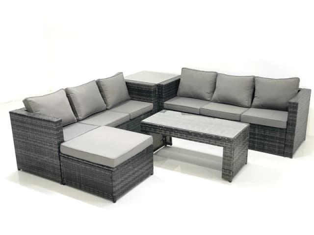 Fimous Garden Outdoor Rattan Furniture Set with Sofa Coffee table Big Footstool Side Table Dark Grey Mixed Dark Grey