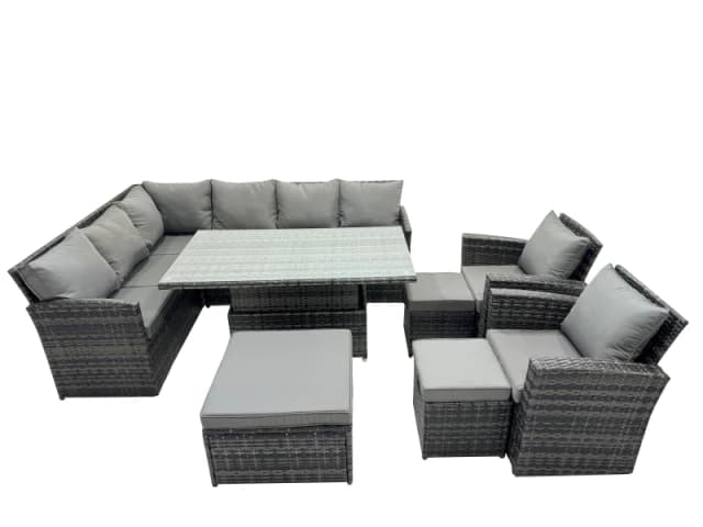 Fimous 11 Seat Outdoor Height Adjustable Rising Lifting Table Corner Sofa Set in Dark Grey Dark Grey Unisex