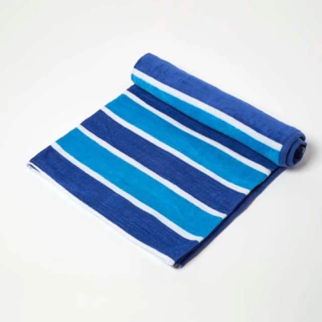 Homescapes Blue Stripe 100% Recycled Cotton Beach Towel