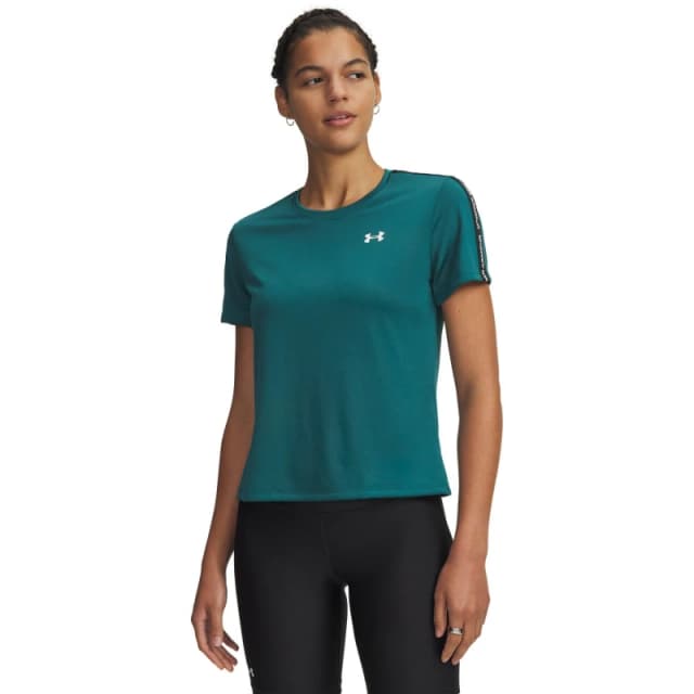 Under Armour Womens Tech Taping Short-Sleeve Performance Gym Top Green/Blck/Whit female 8 (XS)