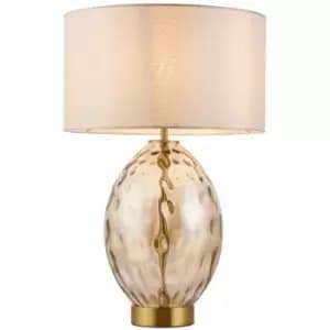 Merano Barletta Base & Shade Table Lamp, Champagne Lustre Glass, Satin Brass Plate With Vintage White Fabric