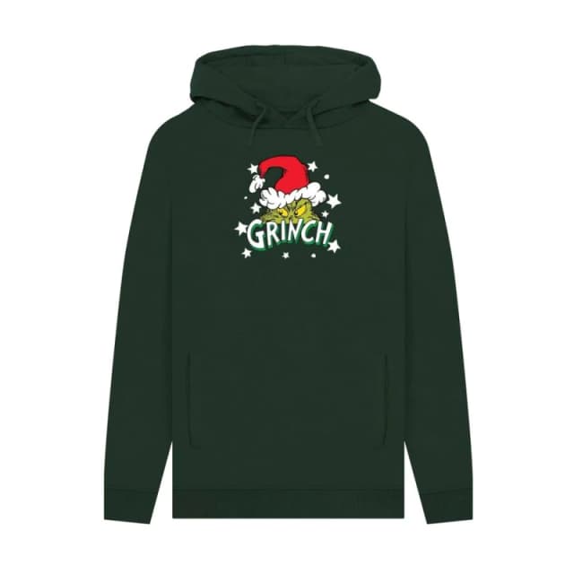 The Grinch Mens Santa Hat Stars Hoodie in Bottle Green Size: Small Bottle Green Male S